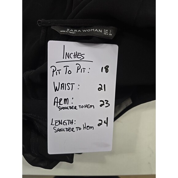 Zara Black Crepe Sheer Satin Stripe Top Blouse Lge Minimalist Dressy Long Sleeve - Picture 5 of 6